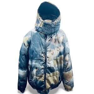 VTG Rugged Wear men puffer jacket Arctic wildlife map print 3XL reversible